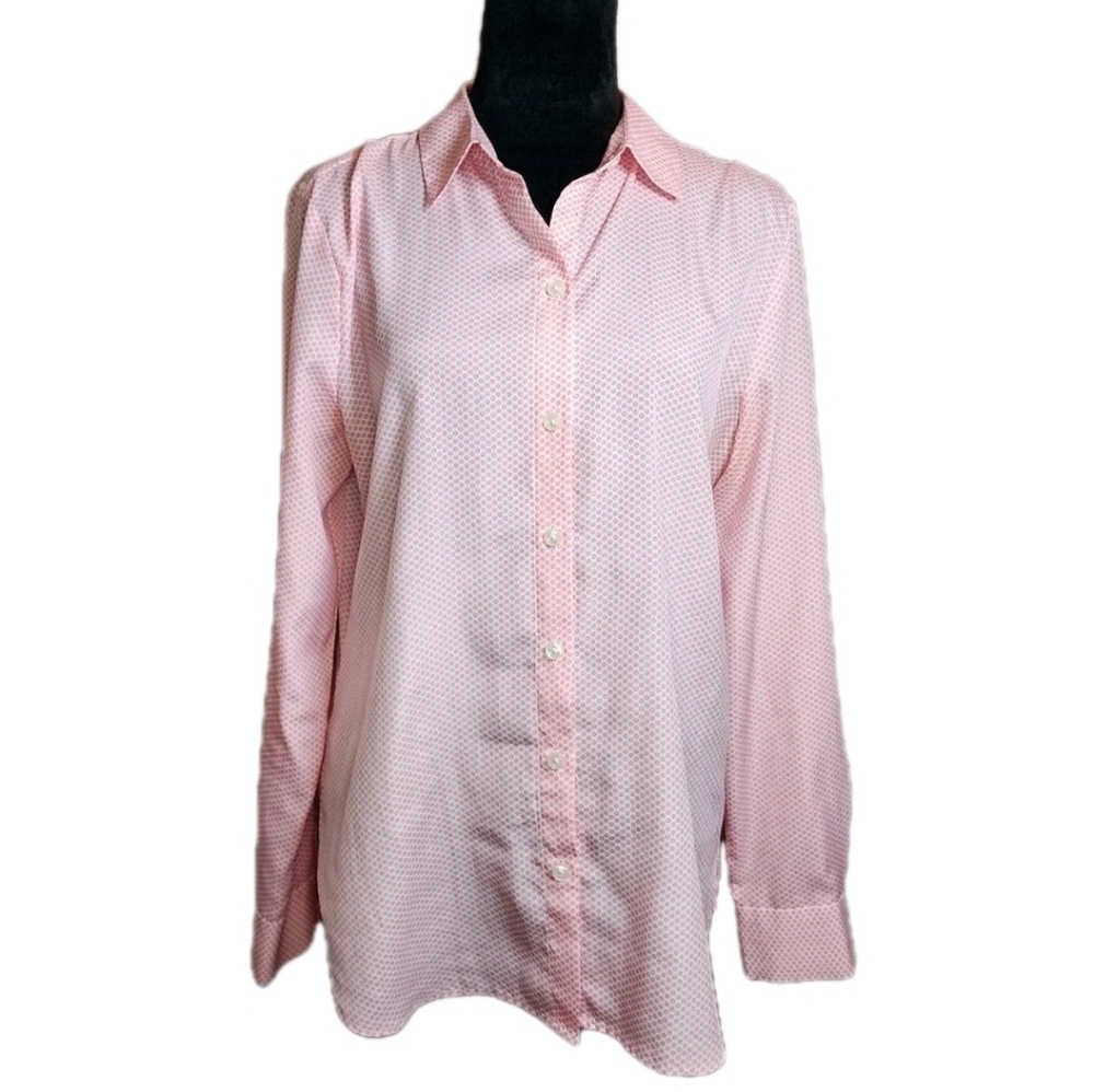 Ann Taylor Womens Blouse Size S  Button  Long Sleeve Polka Dot Office Preppy